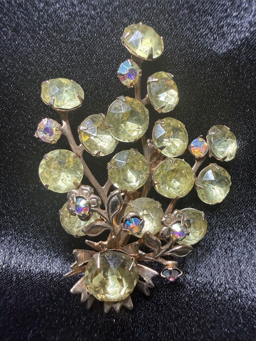 Vintage-Yellow Crystal Floral Brooch - Unbranded